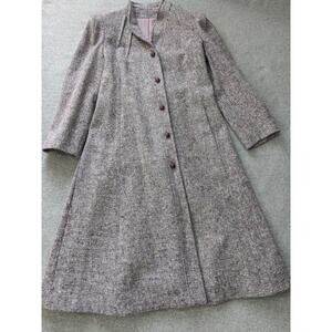 Vintage 60s Tweed Princess Coat Purple Wool Blend Shoulder Pads Made In USA